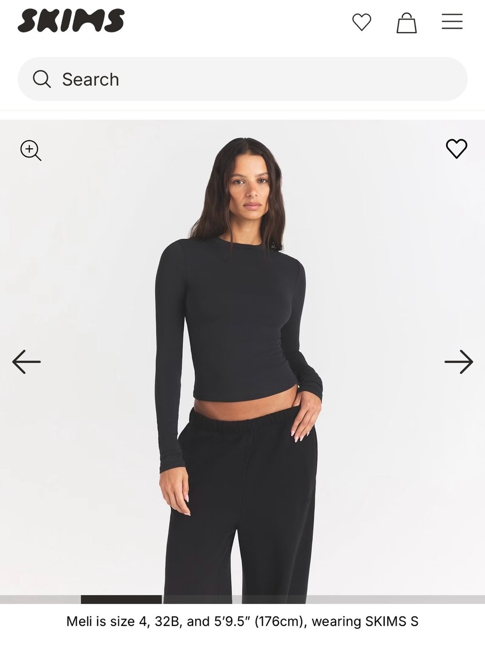 SKIMS Black Long Sleeve Crewneck Slim Fit Top